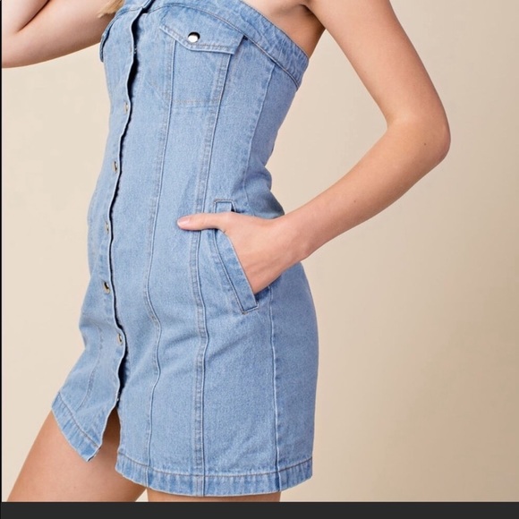 💃Denim Jean Strapless Dress Denim Dress - Picture 4 of 7